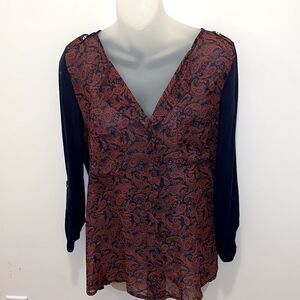 Femme Large L women’s top long sleeve boho vintage sheer button up